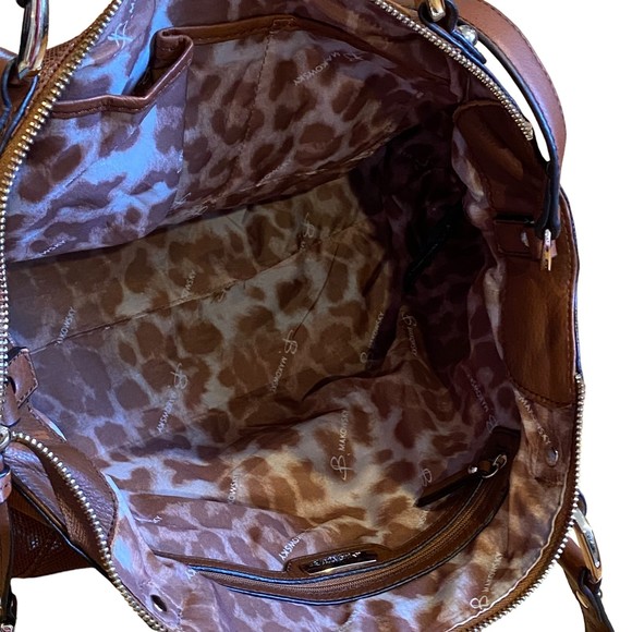 B Makowsky Brown Lombard Leather Designer Satchel Crossbody Bag - Picture 9 of 14